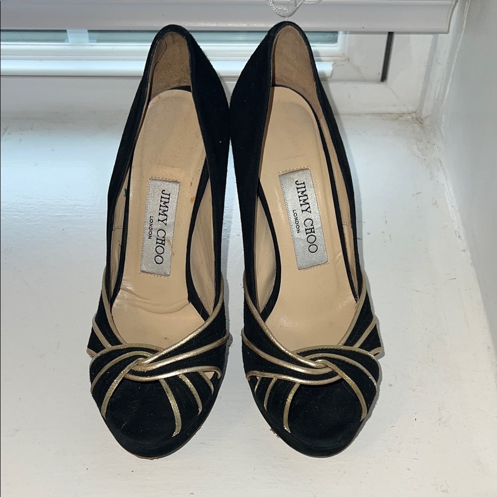 Jimmy Choo Black Heels with Gold Trim